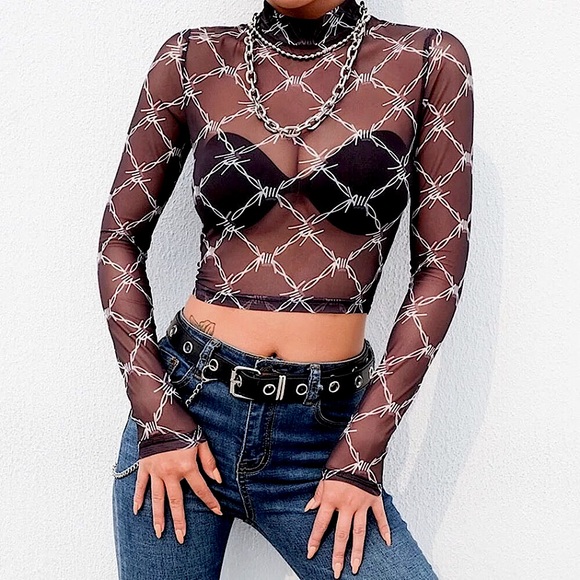 ✨HP!✨Barbed wire mesh long sleeve cropped top - Picture 1 of 15